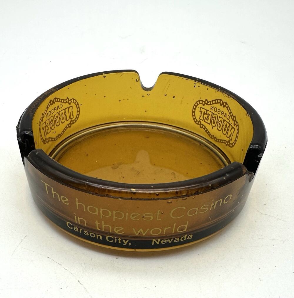 Nugget "Happiest Casino in the World" Carson City Nevada Amber Glass Ashtray